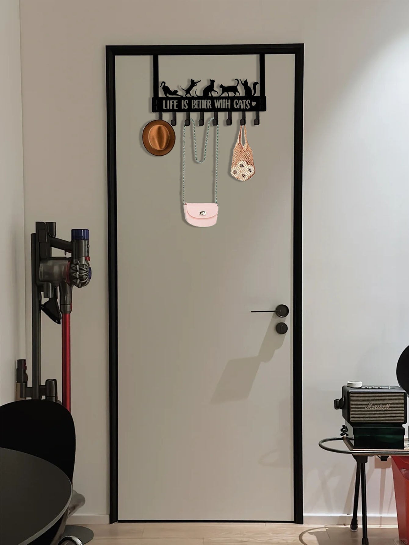 Over-The-Door Cat Organizer,8 Multi-Purpose Hooks For Wall Or Door, Home Storage