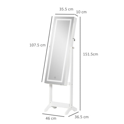 Jewellery Cabinet With LED Light, Lockable Jewellery Organiser With Full-Length Mirror For Bedroom Dressing Room, White