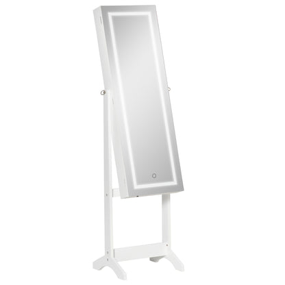 Jewellery Cabinet With LED Light, Lockable Jewellery Organiser With Full-Length Mirror For Bedroom Dressing Room, White