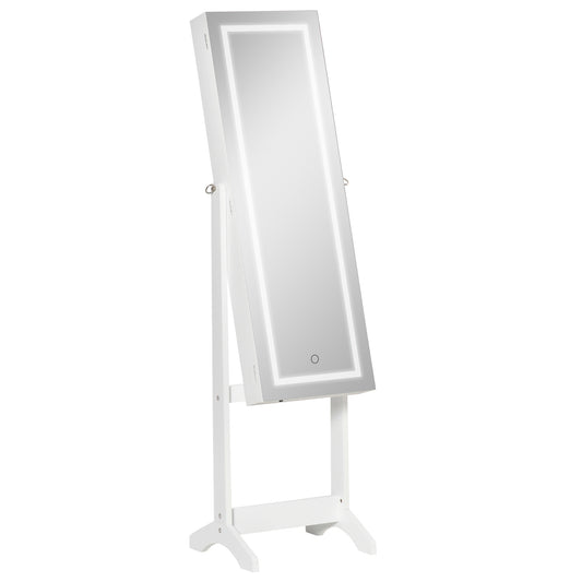 Jewellery Cabinet With LED Light, Lockable Jewellery Organiser With Full-Length Mirror For Bedroom Dressing Room, White